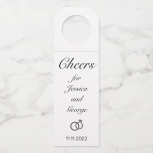 Modern Minimalist White Black Cheers Wedding Bottle Tag