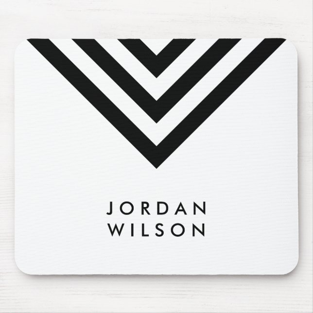 Modern Minimalist White & Black Chevron Geometric Mouse Pad (Front)