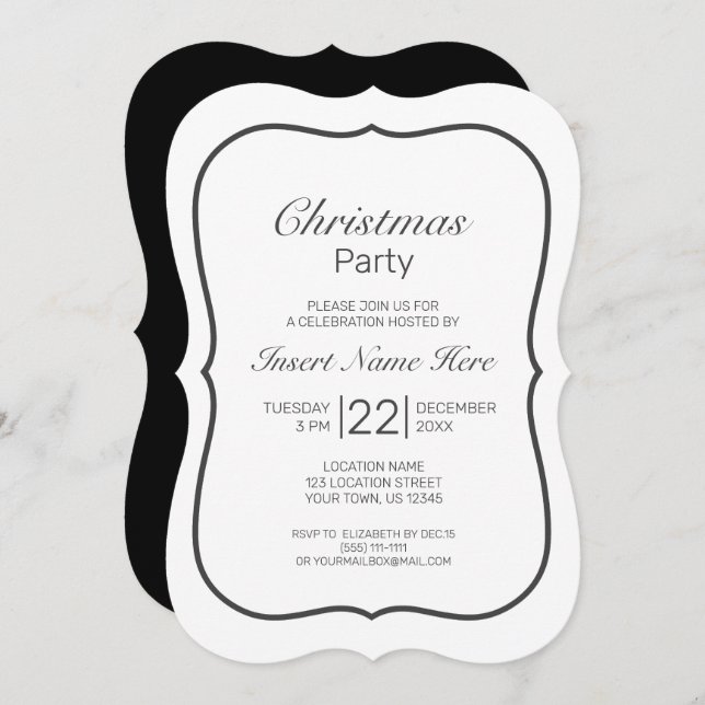 Modern Minimalist White Black Christmas Invitation (Front/Back)
