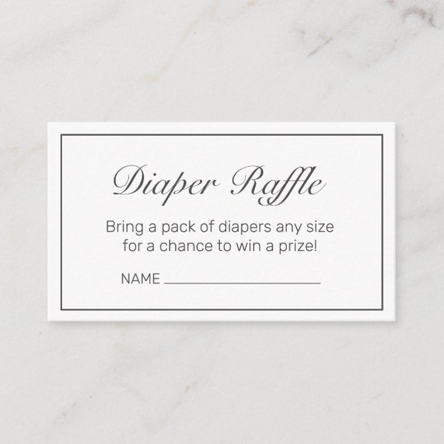 Modern Minimalist White Black Diaper Raffle Enclosure Card (Front)