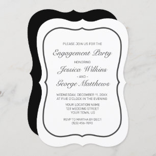 Modern Minimalist White Black Engagement Party Invitation