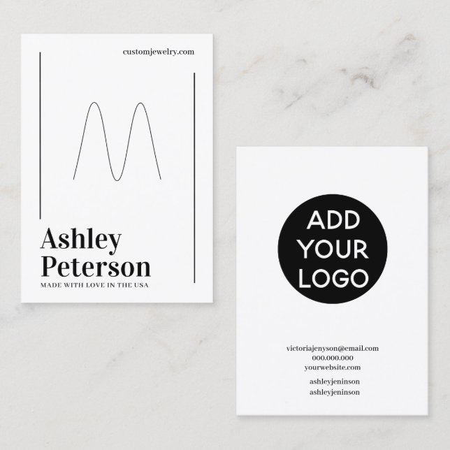 Modern minimalist white black font ring display business card (Front/Back)