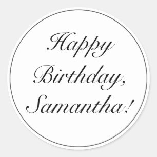Modern Minimalist White Black Happy Birthday Classic Round Sticker