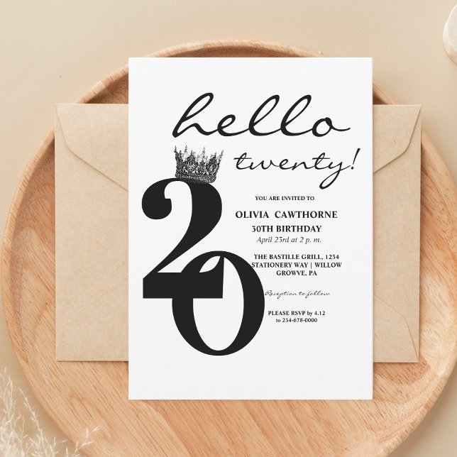 Modern Minimalist White Black Photo 20th Birthday Invitation (Creator Uploaded)
