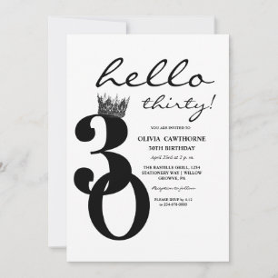 Modern Minimalist White Black Photo 30th Birthday Invitation