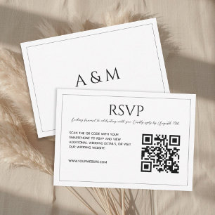 Modern minimalist white black QR code wedding RSVP Card