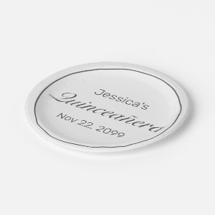 Modern Minimalist White Black Quinceañera Paper Plate