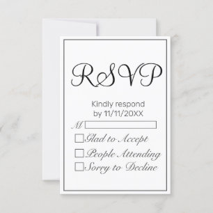 Modern Minimalist White Black RSVP Card