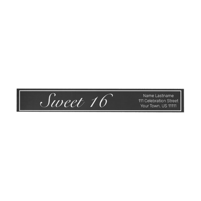 Modern Minimalist White Black Sweet 16 Birthday Wrap Around Label (Individual)