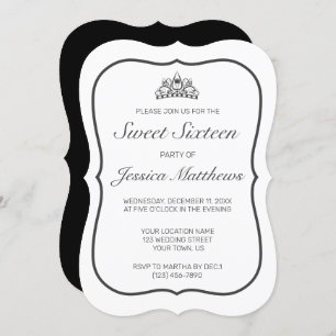 Modern Minimalist White Black Sweet 16 Invitation