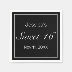 Modern Minimalist White Black Sweet 16 Napkin