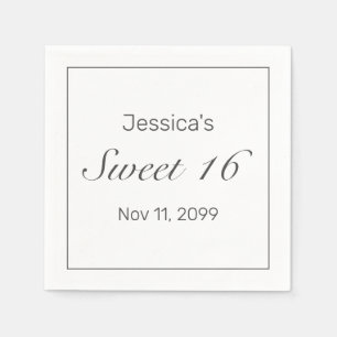 Modern Minimalist White Black Sweet 16 Napkin