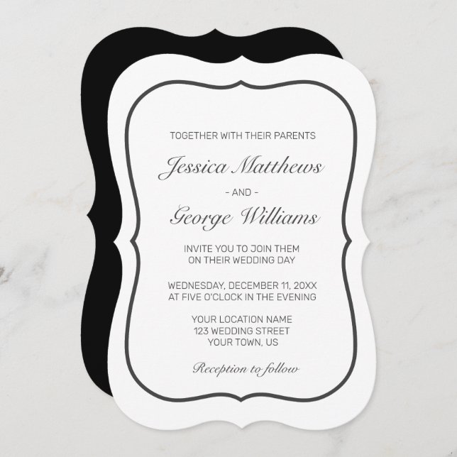 Modern Minimalist White Black Wedding Invitation (Front/Back)
