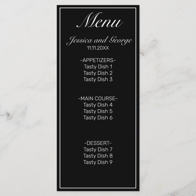 Modern Minimalist White Black Wedding Menu (Front)