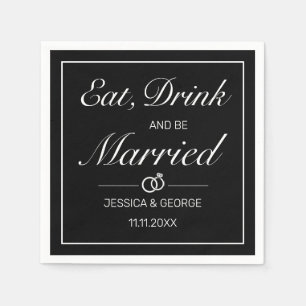 Modern Minimalist White Black Wedding Napkin
