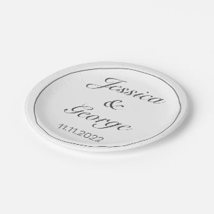 Modern Minimalist White Black Wedding Paper Plate