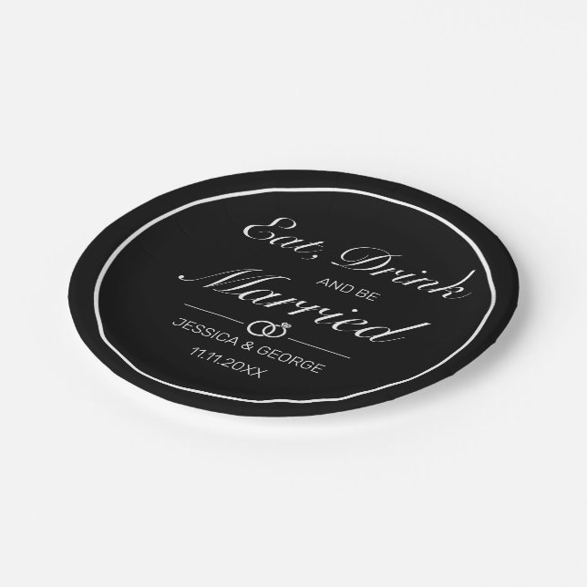 Modern Minimalist White Black Wedding Paper Plate (Angled)