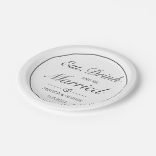 Modern Minimalist White Black Wedding Paper Plate
