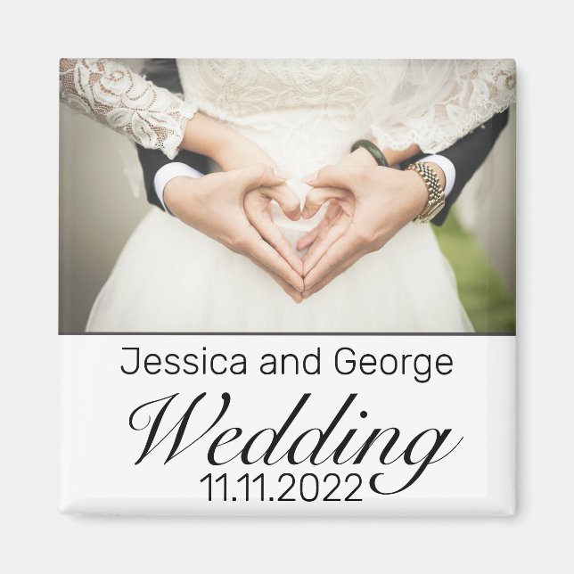 Modern Minimalist White Black Wedding Photo Magnet (Front)