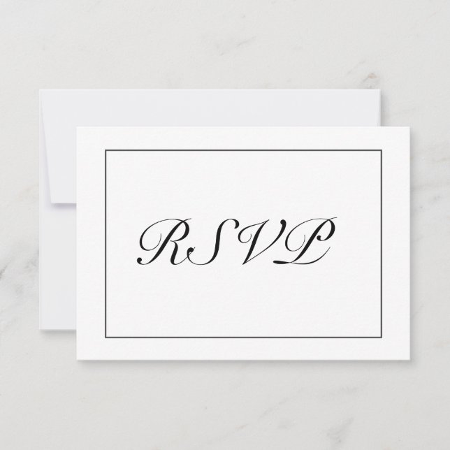 Modern Minimalist White Black Wedding RSVP Card (Front)