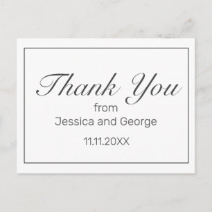Modern Minimalist White Black Wedding Thank You Postcard