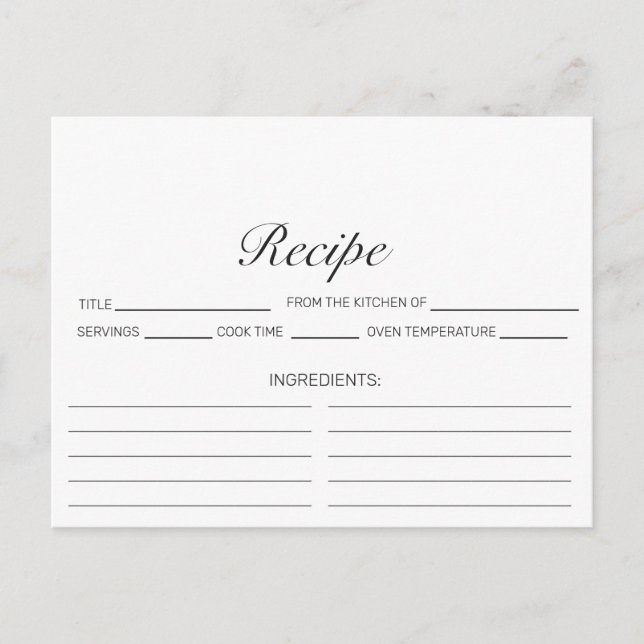 Modern Minimalist White Bridal Shower Recipe Card (Front)
