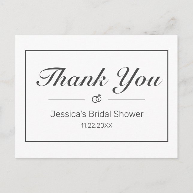 Modern Minimalist White Bridal Shower Thank You Postcard (Front)