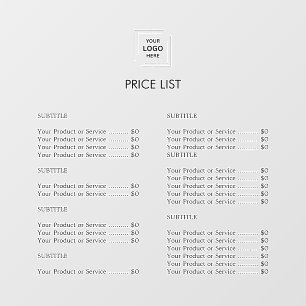 Modern Minimalist White Business Logo Price List