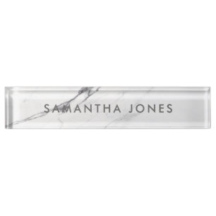 Modern Minimalist White Carrara Marble Nameplate