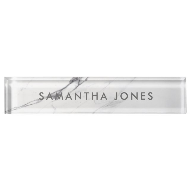Modern Minimalist White Carrara Marble Nameplate (Front)