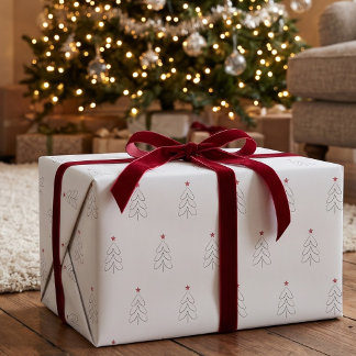 Modern Minimalist White Christmas Tree Wrapping Paper