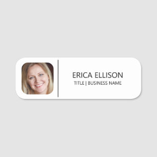 Modern Minimalist White Custom Photo Name Tag