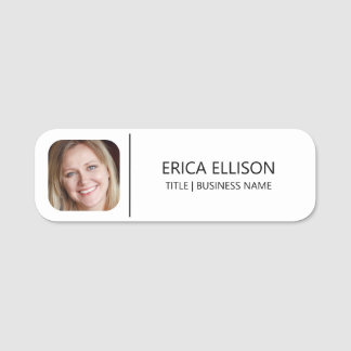 Modern Minimalist White Custom Photo  Name Tag