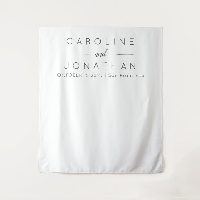 Modern Minimalist White Custom Wedding Backdrop Tapestry (Front)