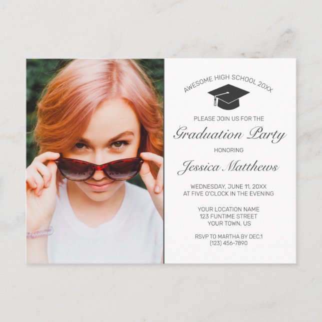 Modern Minimalist White Graduation Invitation Postcard (Front)