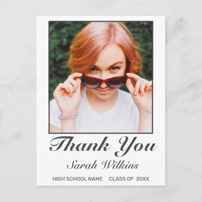 Modern Minimalist White Graduation Photo Thanks Postcard (Front)