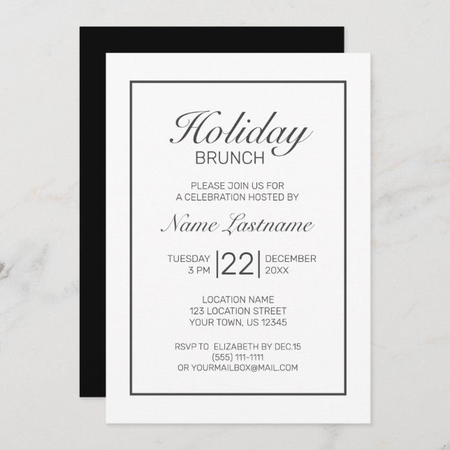 Modern Minimalist White Holiday Brunch Invitation (Front/Back)