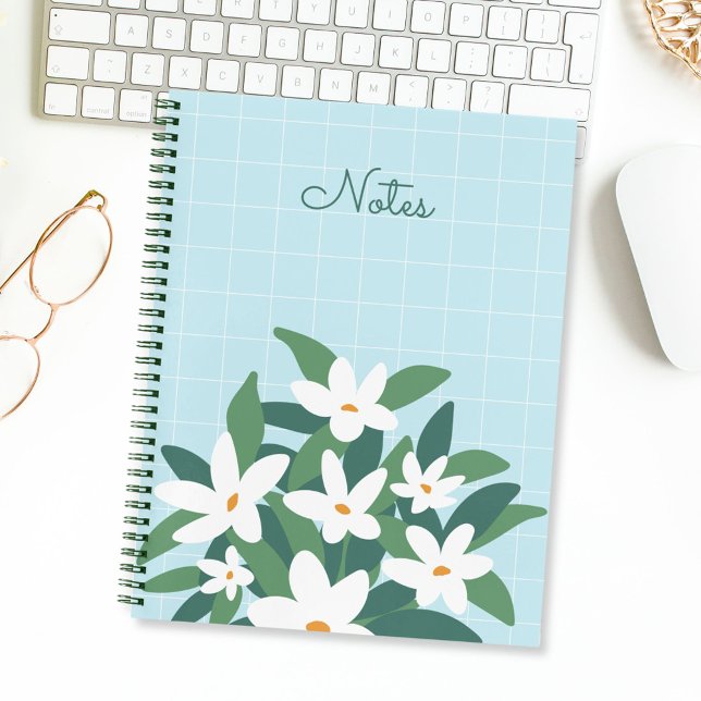 Modern Minimalist White Jasmine Floral Todo List Notebook (In situ)