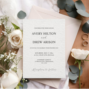 Modern Minimalist White Lace Wedding Invitation