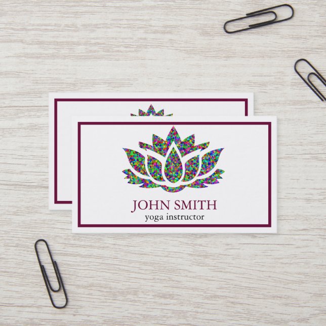 Modern Minimalist White Lotus Yoga Instructor Business Card (Front/Back In Situ)