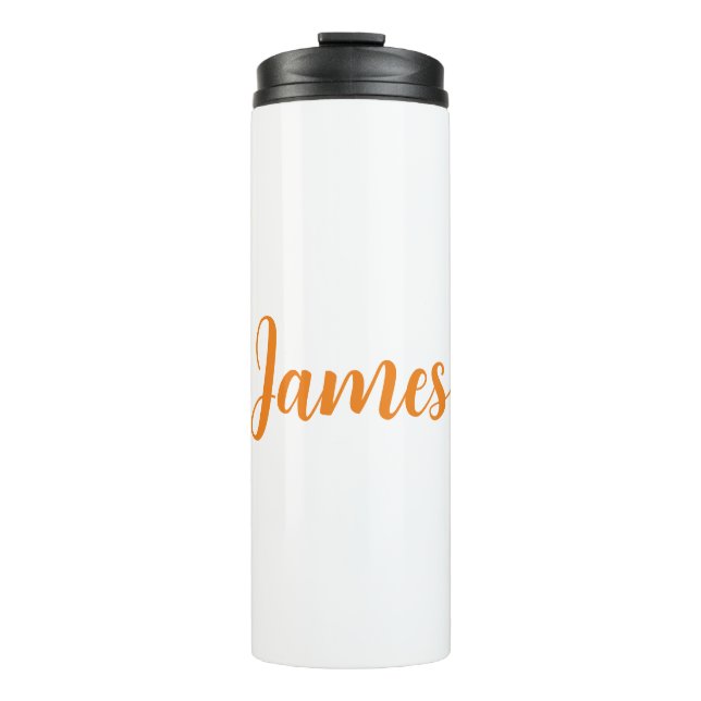 Modern Minimalist White Orange Add Your Name Thermal Tumbler (Front)
