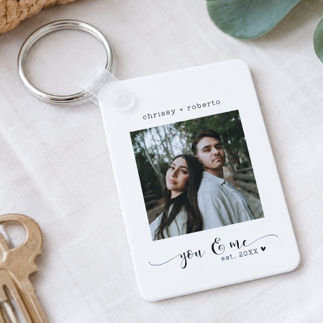 Modern Minimalist White Photo Script Key Ring (Creator Uploaded)