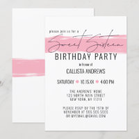 Modern Minimalist White Pink Brushstroke Sweet 16