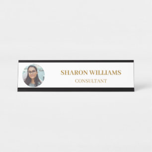 Modern Minimalist White Professional Custom Photo Desk Name Plate
