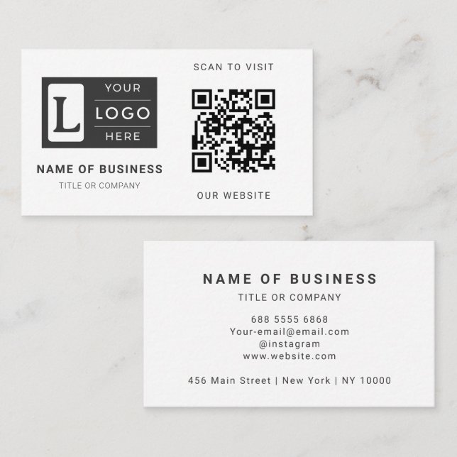 Modern Minimalist White QR Code Custom Logo Business Card (Front/Back)