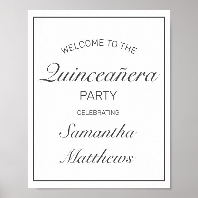 Modern Minimalist White Quinceañera Welcome Sign (Front)
