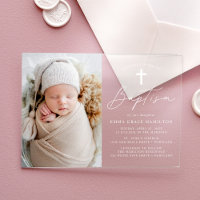 Modern Minimalist White Script Photo Baptism