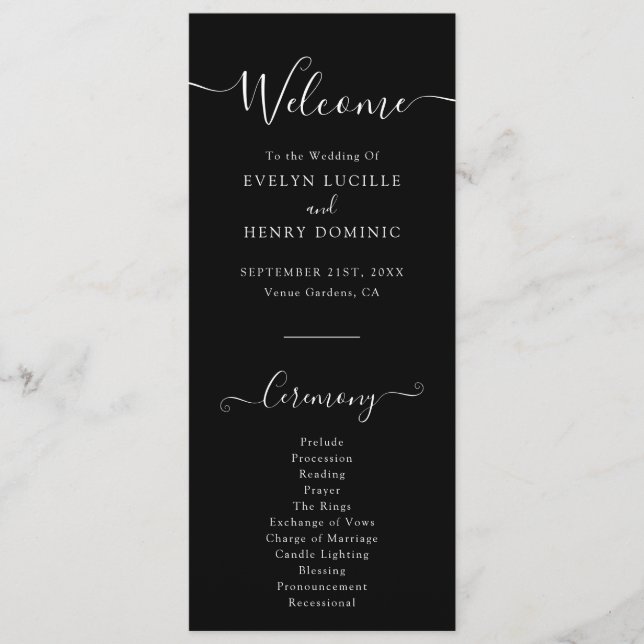Modern Minimalist White Script Wedding Ceremony Program (Front)