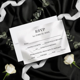 Modern Minimalist White Silk Elegant Chic Wedding RSVP Card
