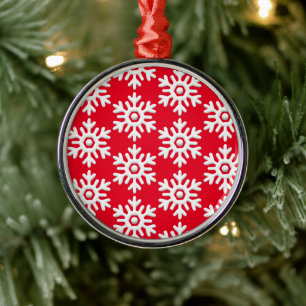 Modern minimalist white snowflake red metal ornament